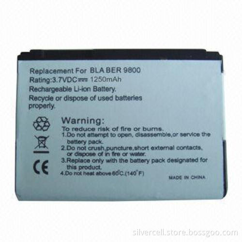 PDA Li-ion Battery Pack for BlackBerry 9800 with 1,250mAh Capacity